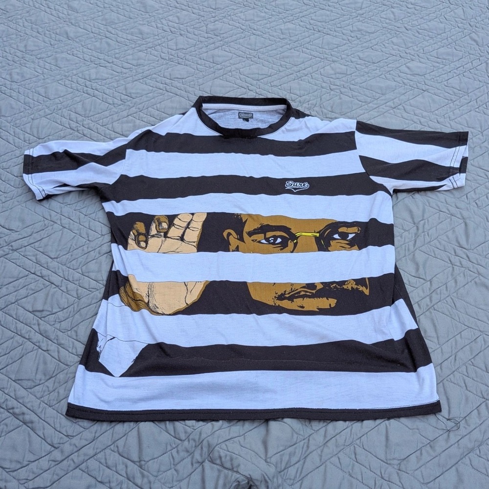 Sure Graphic Striped T Shirt Men's Large Black White Face Print Streetwear